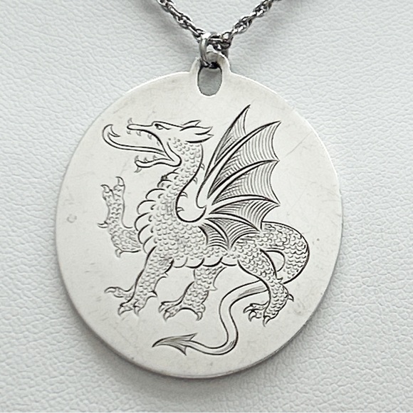 Statement Engraved Dragon Signed Sterling Silver Necklace - Picture 5 of 10